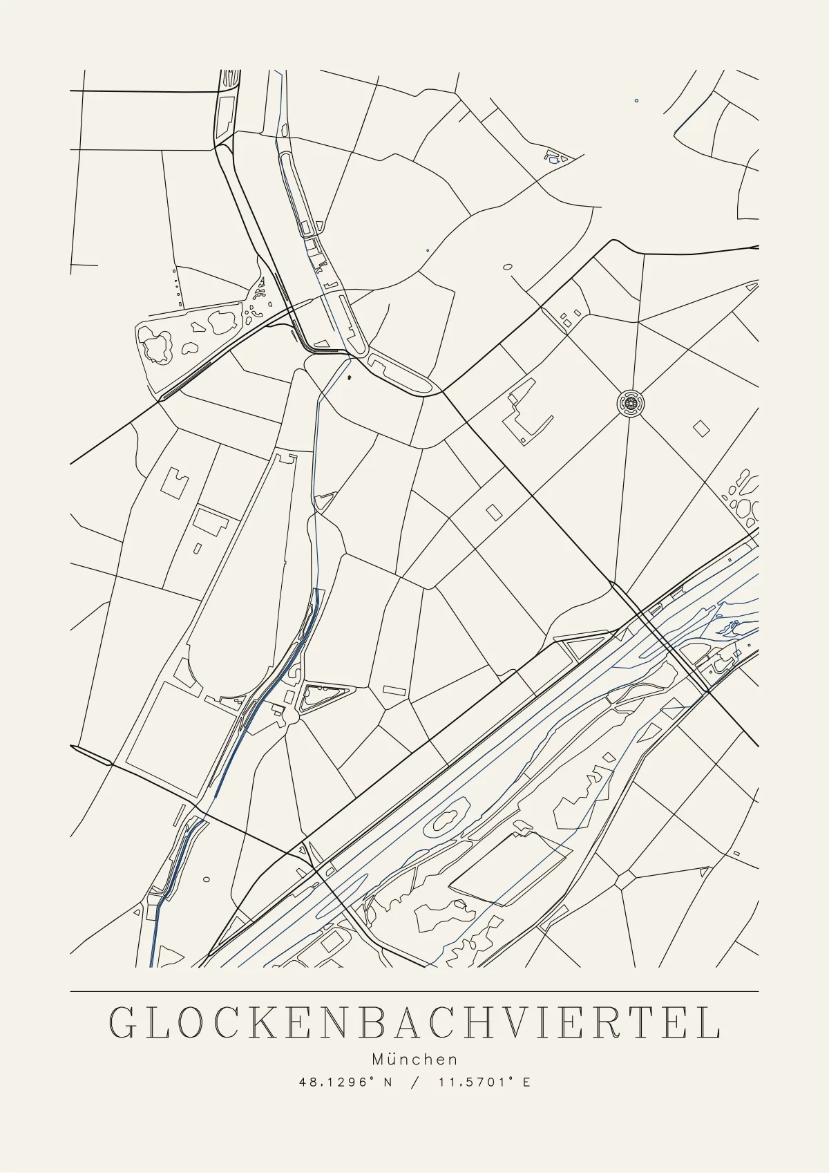 Plotterzeichnung Glockenbachviertel, Klassisch, A3